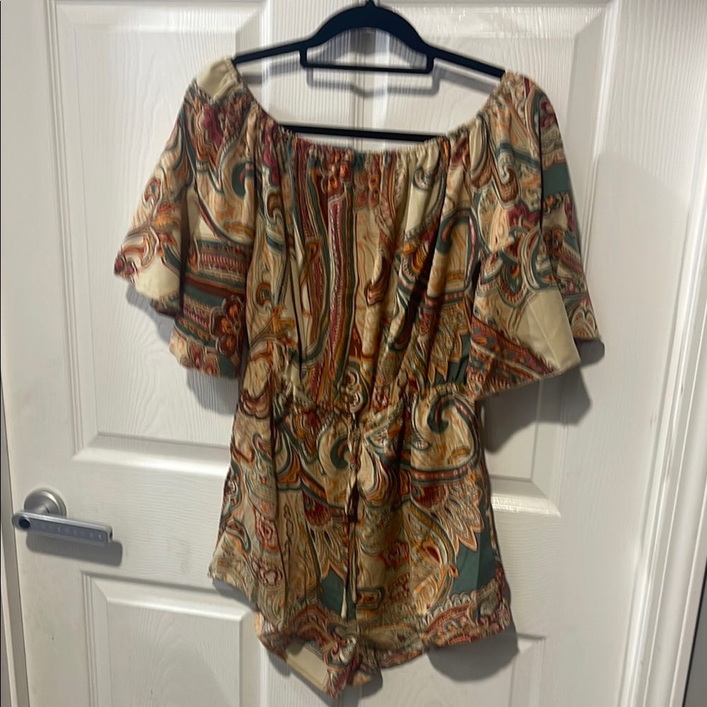 SHEIN Brown Tan Flutter Sleeve Romper